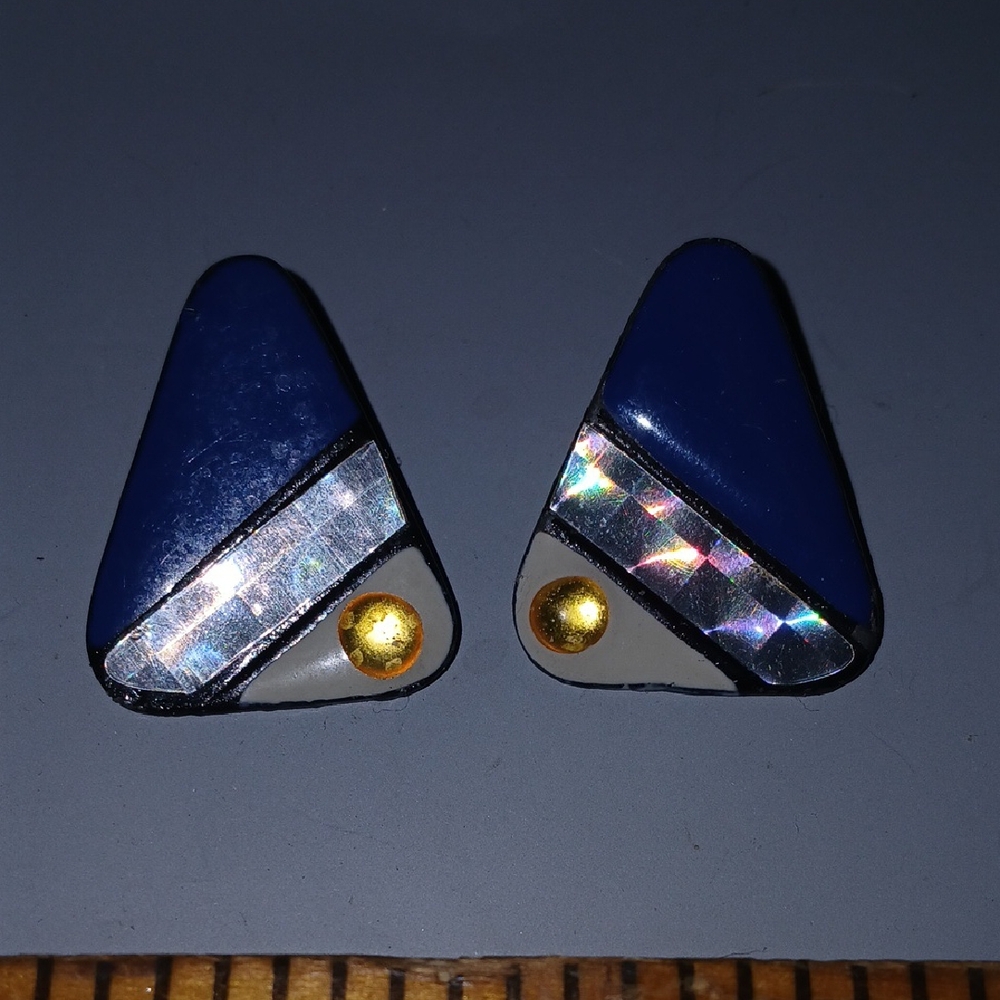 Vintsge Geometric Blue and Silver Earrings
